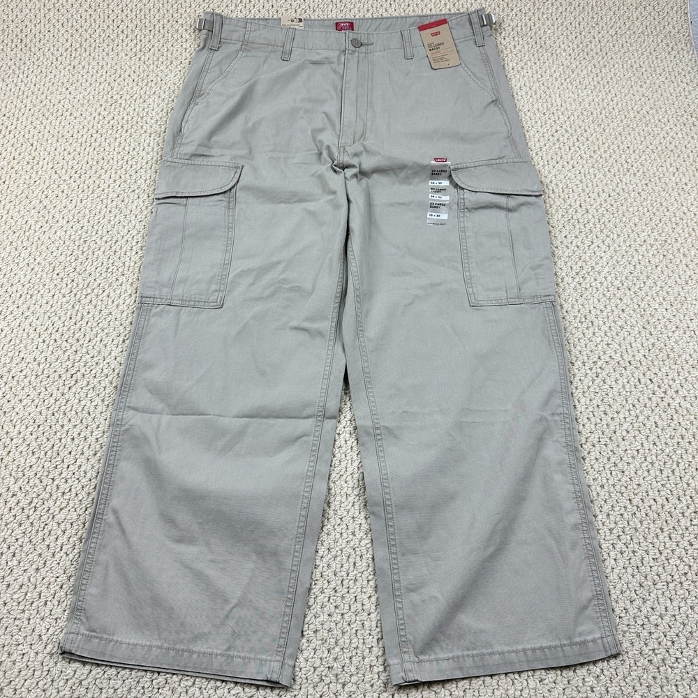 Levis XX Cargo Baggy Pants Mens 38x30 Tan Khaki Cotton Slight Taper Wide Leg NEW